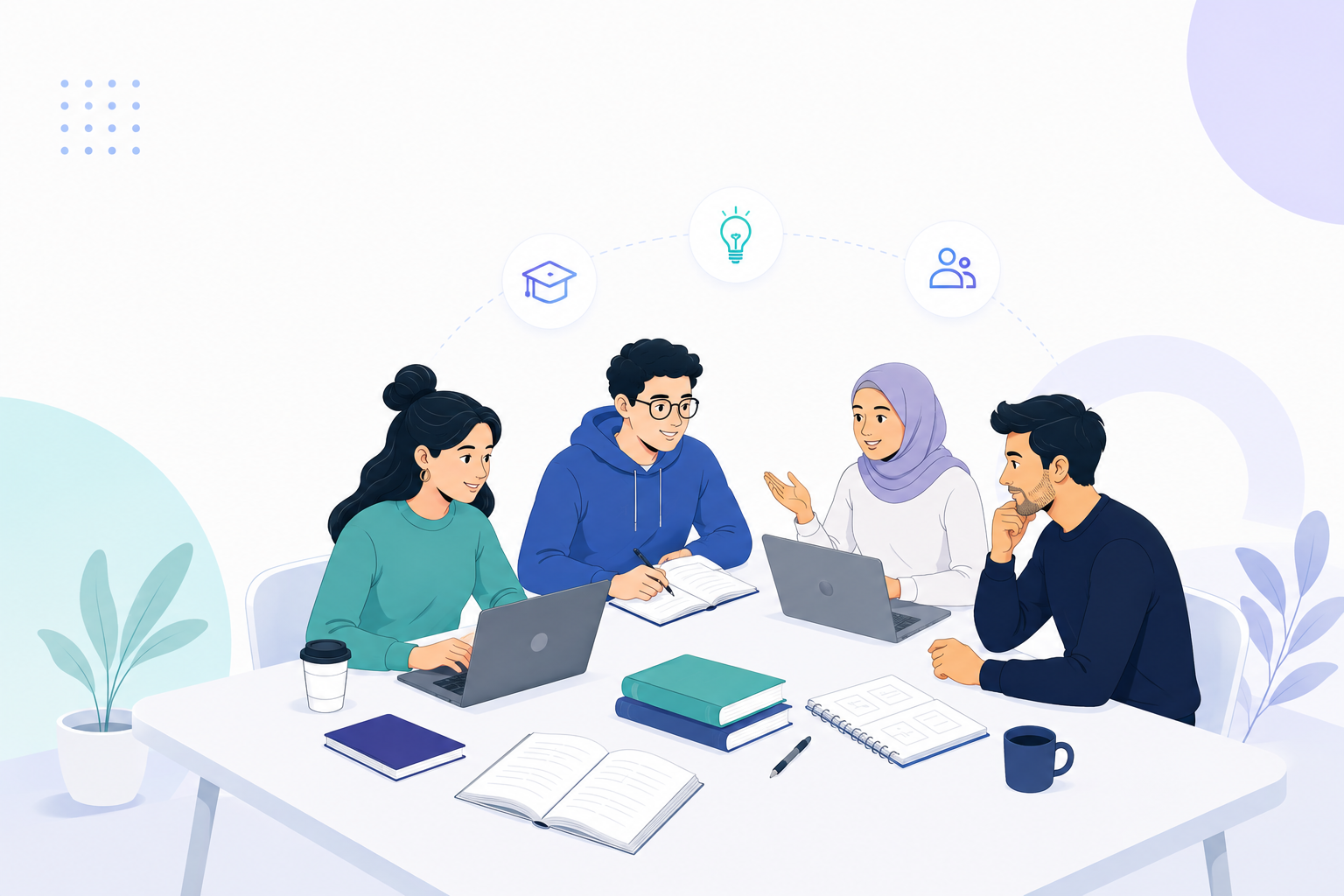 Students collaborating around a table